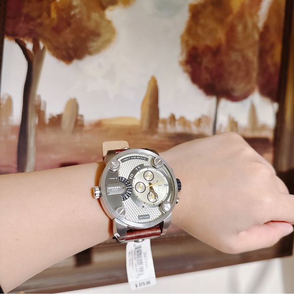 DIESEL Little Daddy Grey Dial Brown Leather Men's Watch DZ7335 - Picture 7 of 9